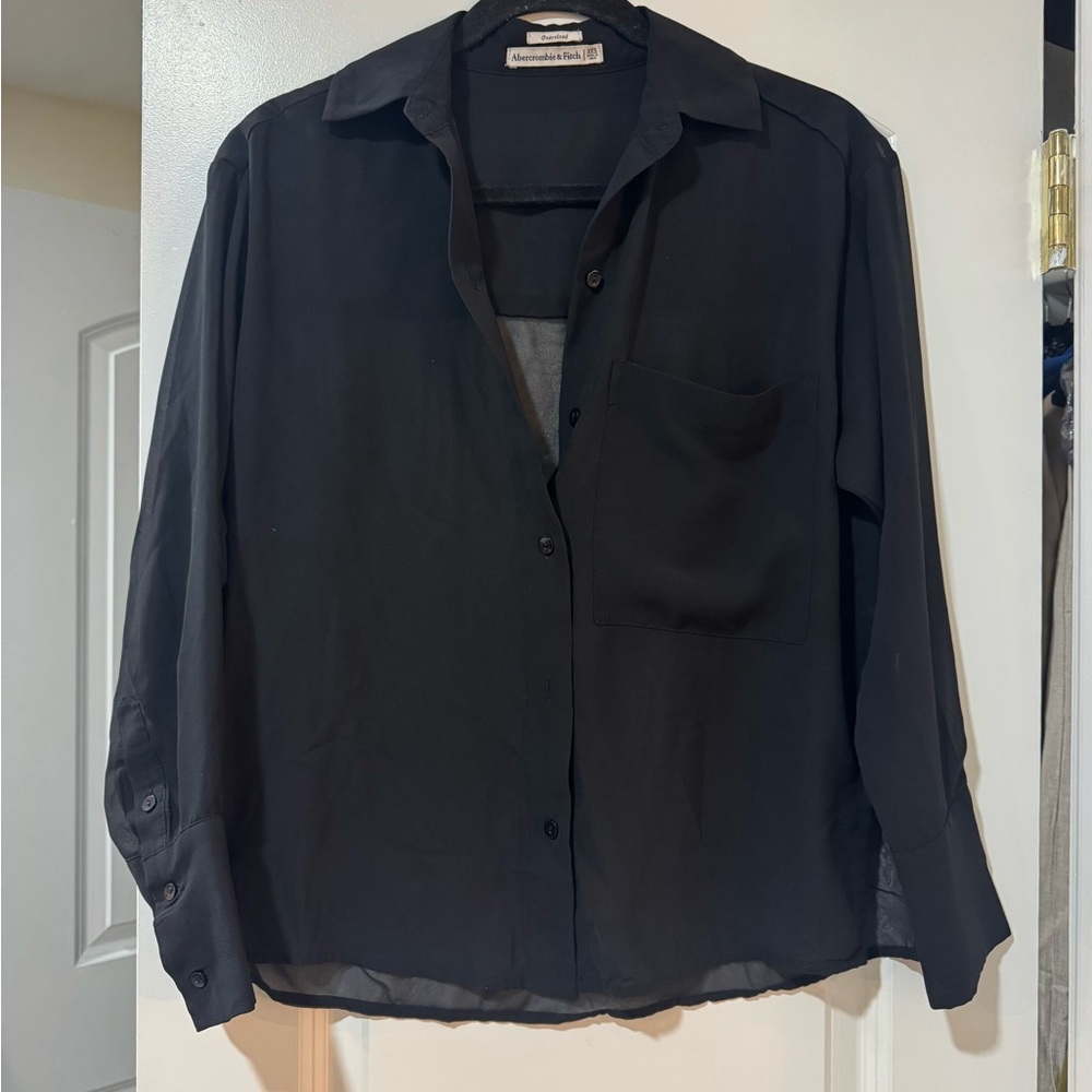 🟡5/$25 DEAL! Abercrombie & Fitch Men's Black Long-Sleeve Button Down Shirt
